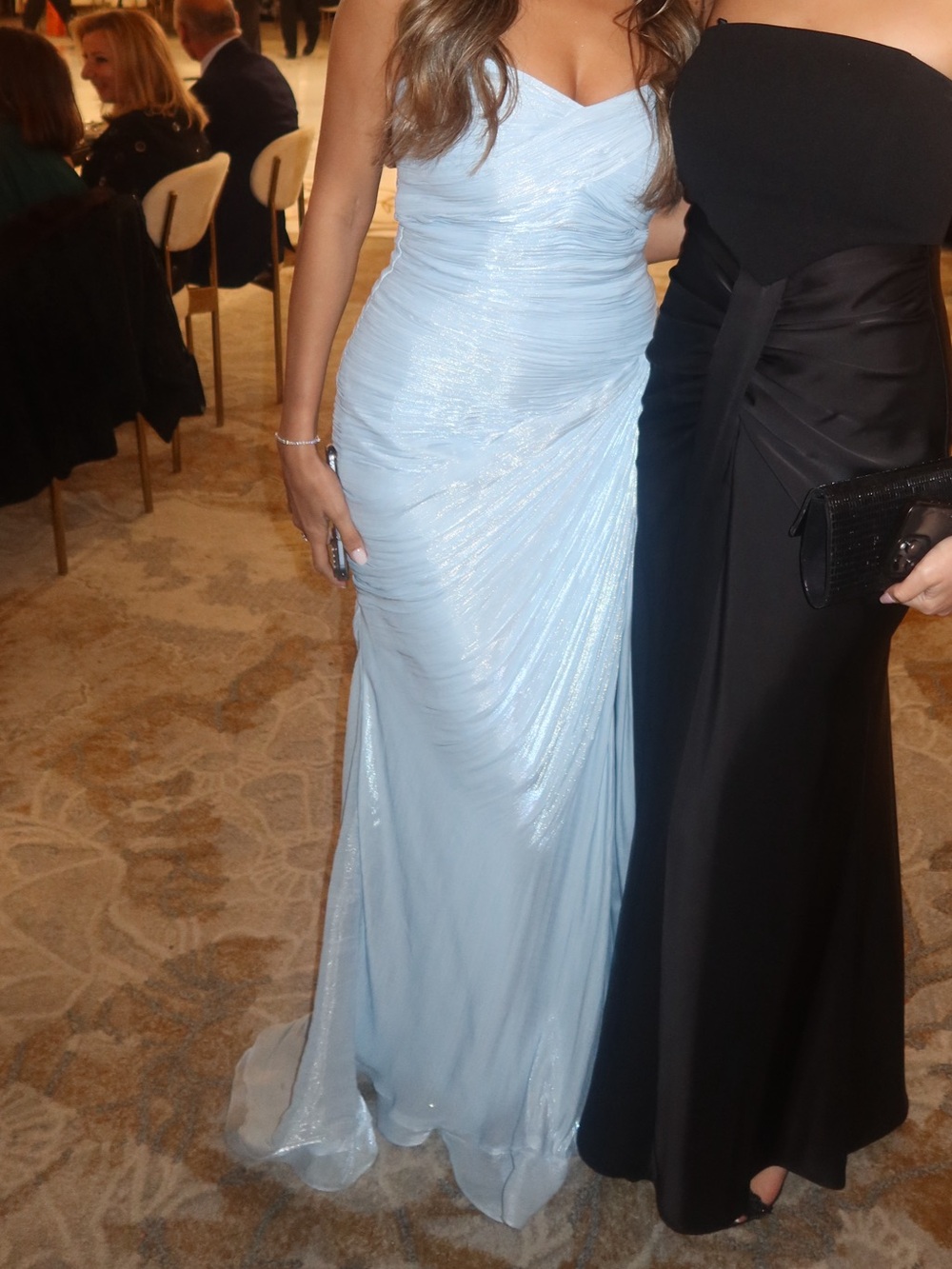 Light Blue Strapless Ruched Evening Gown
